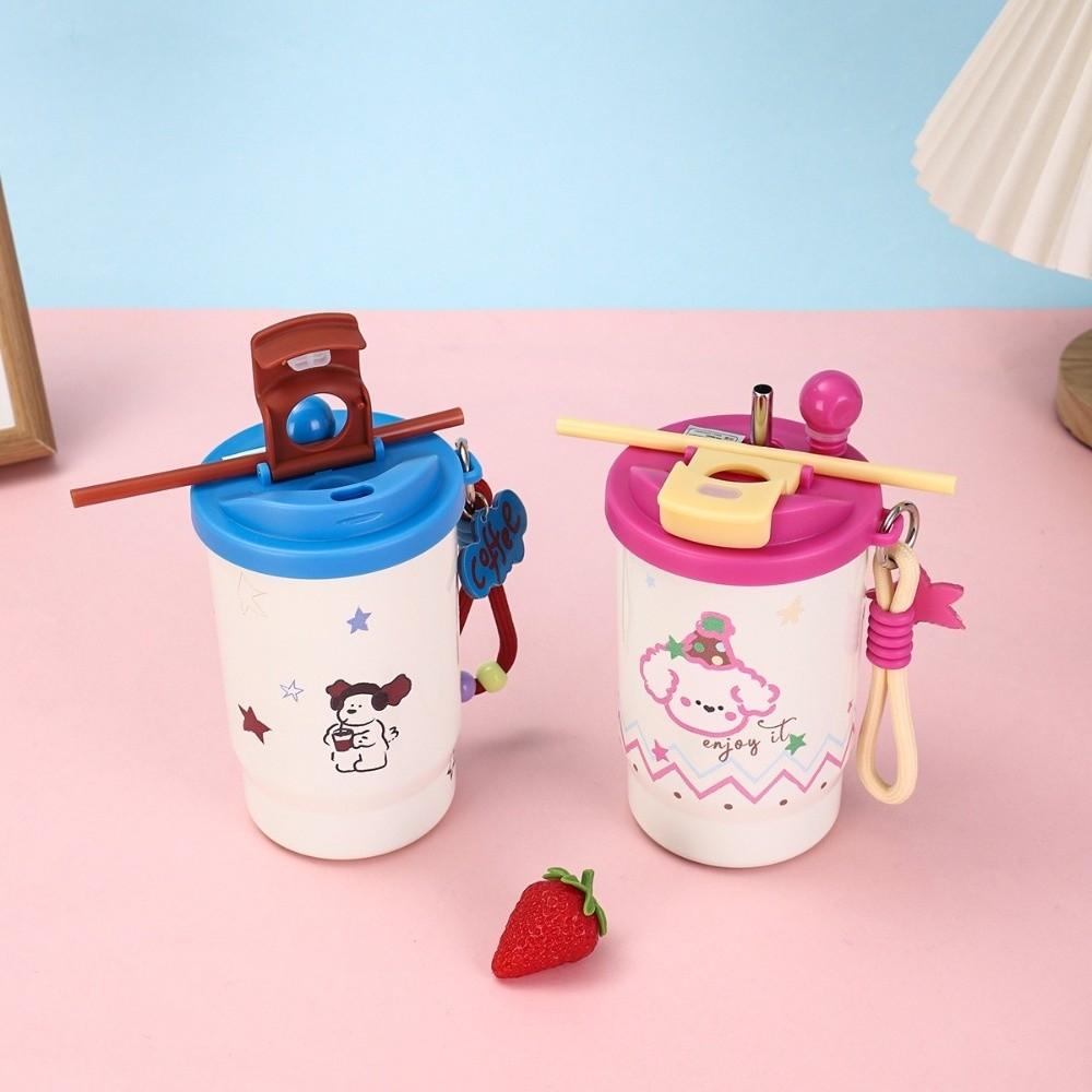 Leak-Proof Vacuum Straw Cup Cartoon Coffee Cup Portable Double Drink Insulated Cup Daily Use