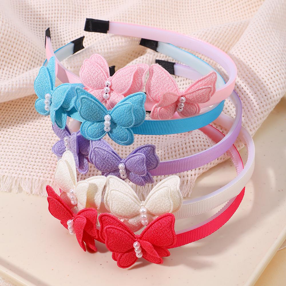 1PC Exquisite Butterfly Hairband Simulated Pearl Children's Hair Hoop Daily Hair Binding Lovely Girl Accessories Gift