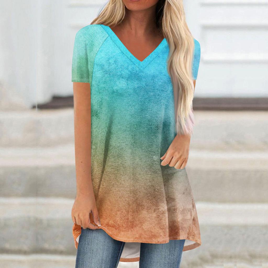 Женские плиссированные свободные топы с короткими рукавами Плюс размер Повседневные топы с V-образным вырезом и короткими рукавами Повседневные летние футболки Женские топы Футболки Рубашки