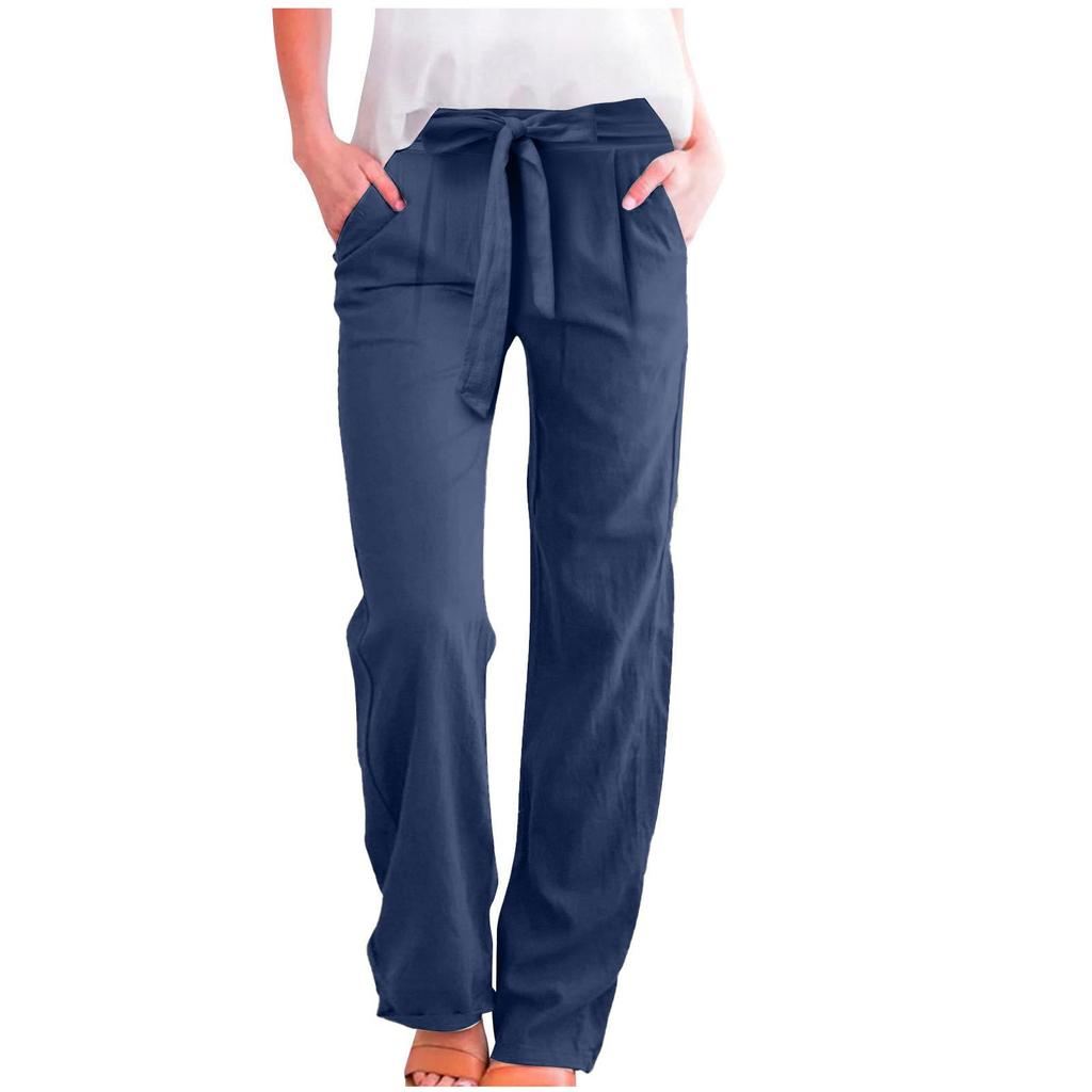 Women's Casual Straight Leg Pants Solid Color Casual Long Pants With Pockets