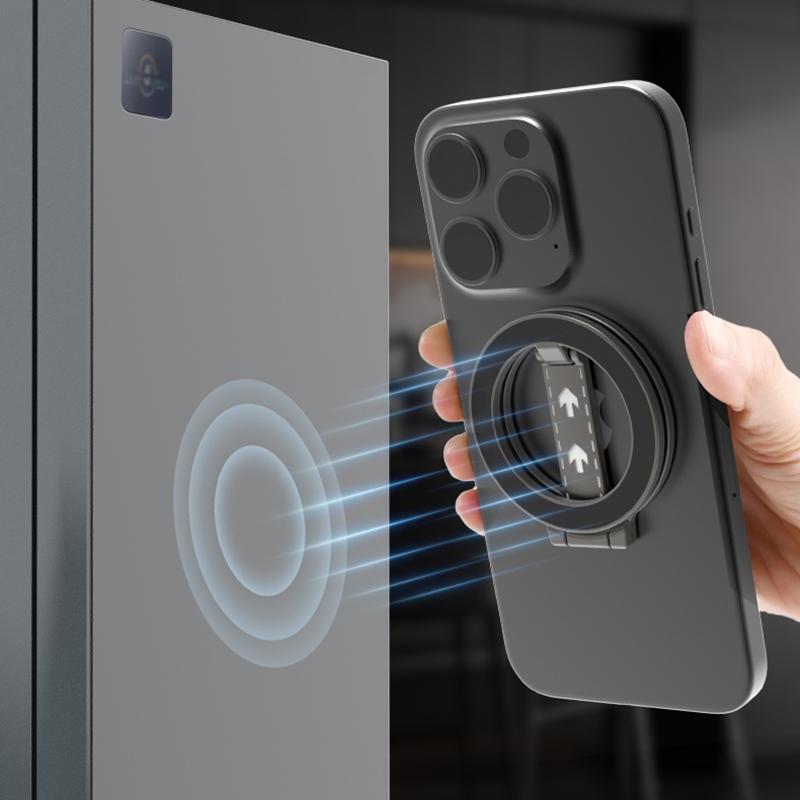 Z-shaped Double-sided Magnetic MagSafe Foldable Ring Phone Holder with Pattern (Black)