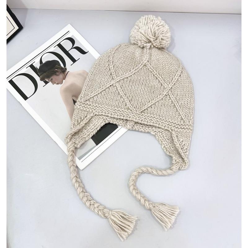 25 Early Autumn New Warm Knitted Hat Cute Hairball Ear Protection Bag Head Hat Wool Hat Autumn and Winter