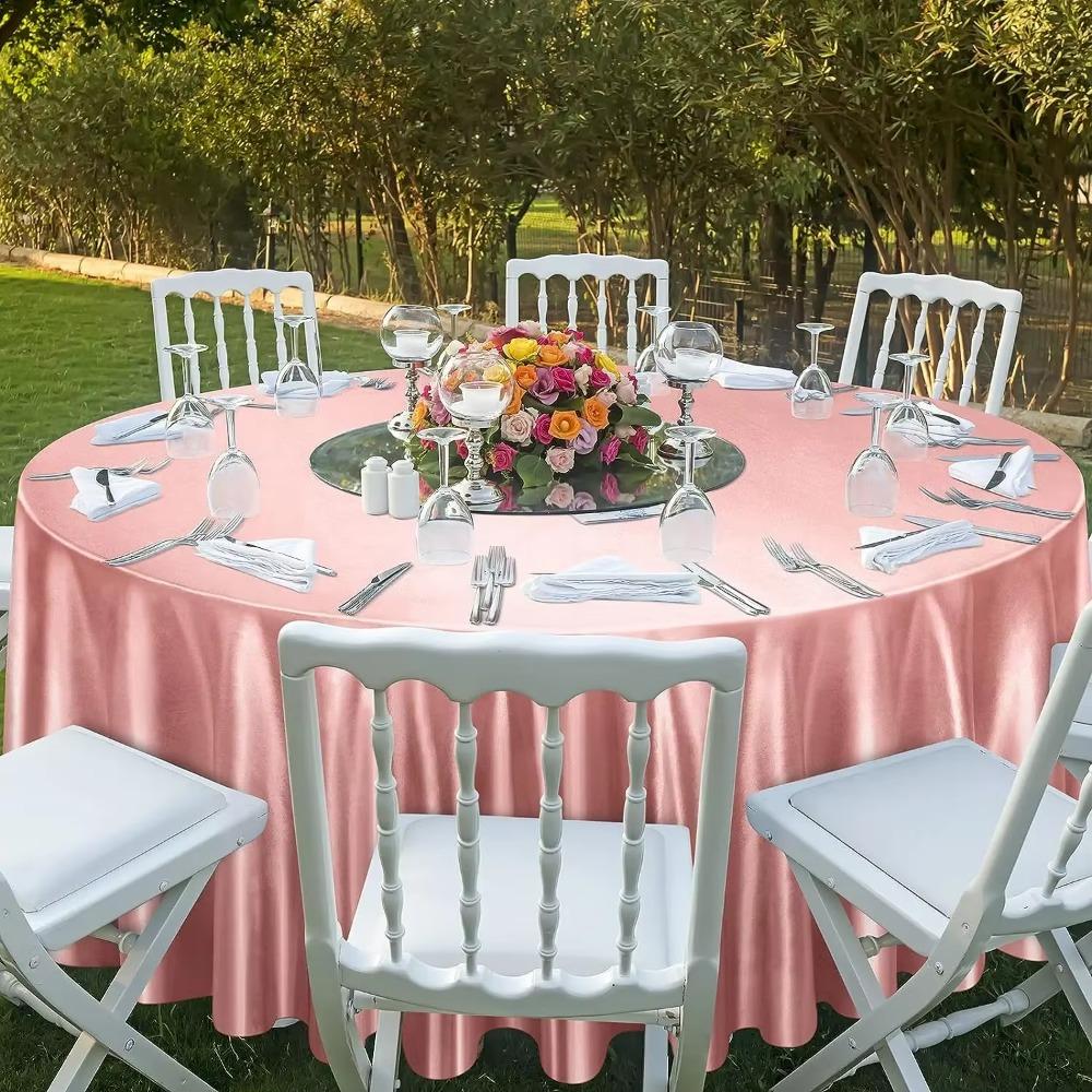 Imitation Silk Table Cover Bright Table Decoration High-end Round Satin Tablecloth Wedding