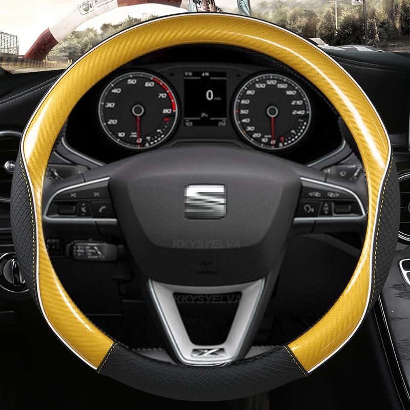 Carbon Fiber+Leather Car Steering Wheel Cover Non-Slip 38cm For Seat Tarraco Arona Ateca Ibiza Toledo Mii Leon Arosa Exeo ST FR