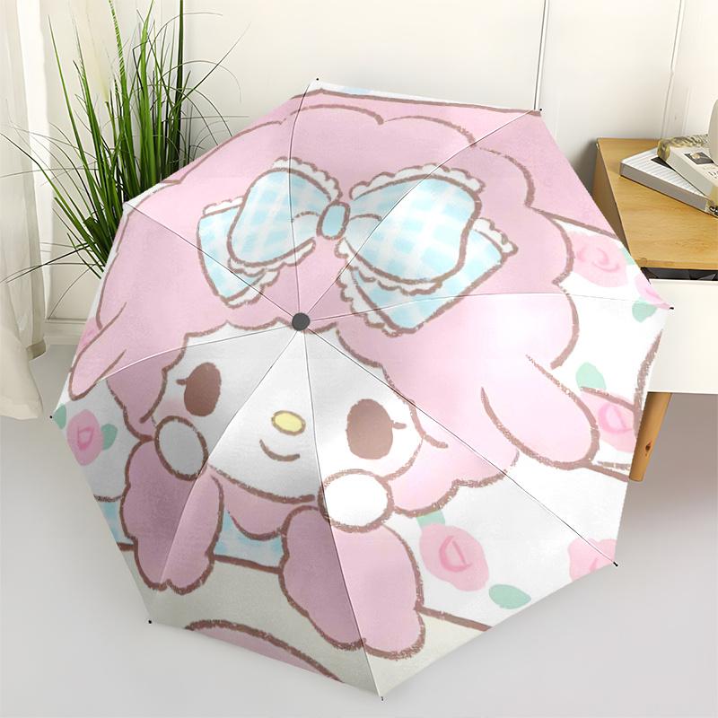 1 шт. Автоматический складной зонт My Melody с милым дизайном в виде банта - Портативный складной дизайн, 8-спицевый железный каркас, Для использования на улице, Идеальный подарок для поклонников,