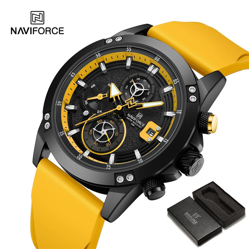 Naviforce Мужские часы с водонепроницаемым резиновым силиконовым ремешком, хронограф, наручные часы 8033