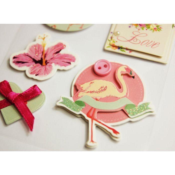 Glitter Embossed Stickers - Flamingo &; Love