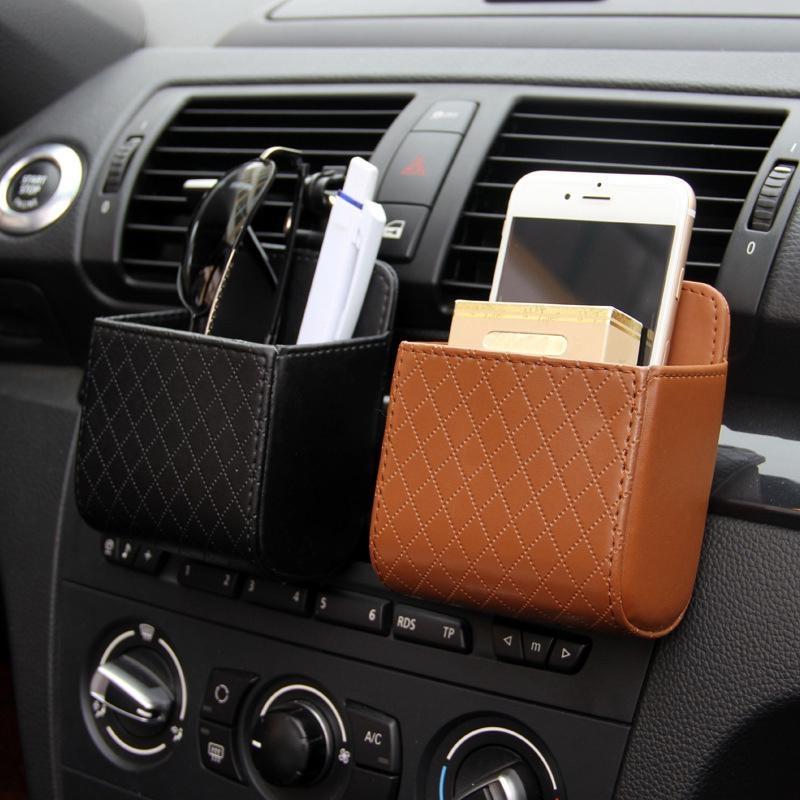 Car Auto Tidy Storage Bag Coin Bag Air Vent Hanging Phones Case Organizer Holder Pounch Box Faux Leather Storage Boxs Car Universal Organizer