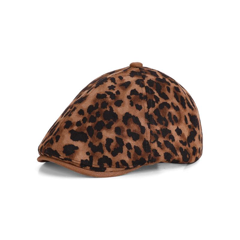 Autumn Winter Retro Leopard Print Forward Cap Beret Women Peaked Cap
