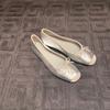 Silk _ Lambskin French Square Head Bow Flat Bottom One Pedal Showing Feet Small Shallow Mouth Ballet Shoes Single Shoes Women