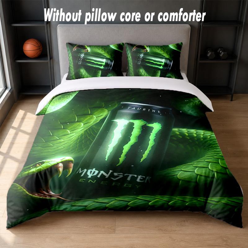 Monster Energy Design Bed Bedding Set 1 Duvet Cover + 2 Pillowcases Soft Breathable Household Bed Linens