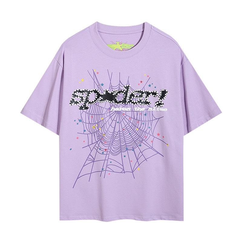 24S cross-border European and American trendy brand Sp5de spider web 555 portrait letter foam short-sleeved t-shirt men's and women's high street 