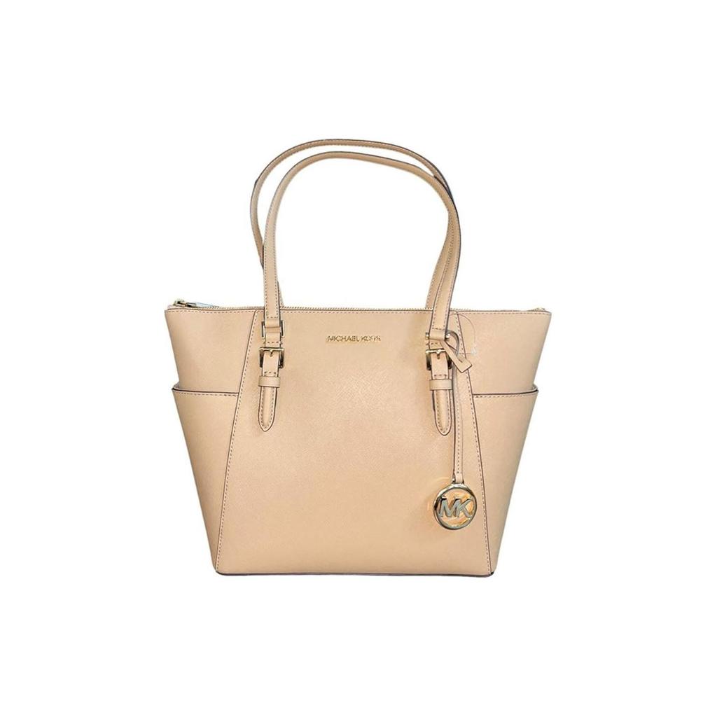 Michael Kors Mk Charlotte Сумка-тоут на молнии с логотипом из сафьяновой кожи Женская тоут Бежевая 35T0GCFT7L-CAMEL