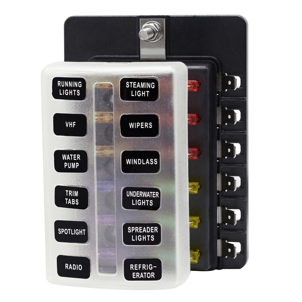 12 Ways Blade Fuse Holder Block, Car Boat Marine Fuse Box Holder Indicator 12V~24V Power Distribution Panel Board Car Kit Fuse