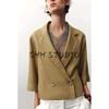 New Fall Women's Clothing Loose Fashion Linen V Neck Single Buckle Easiest for Match Short Suit Outwear 8141709