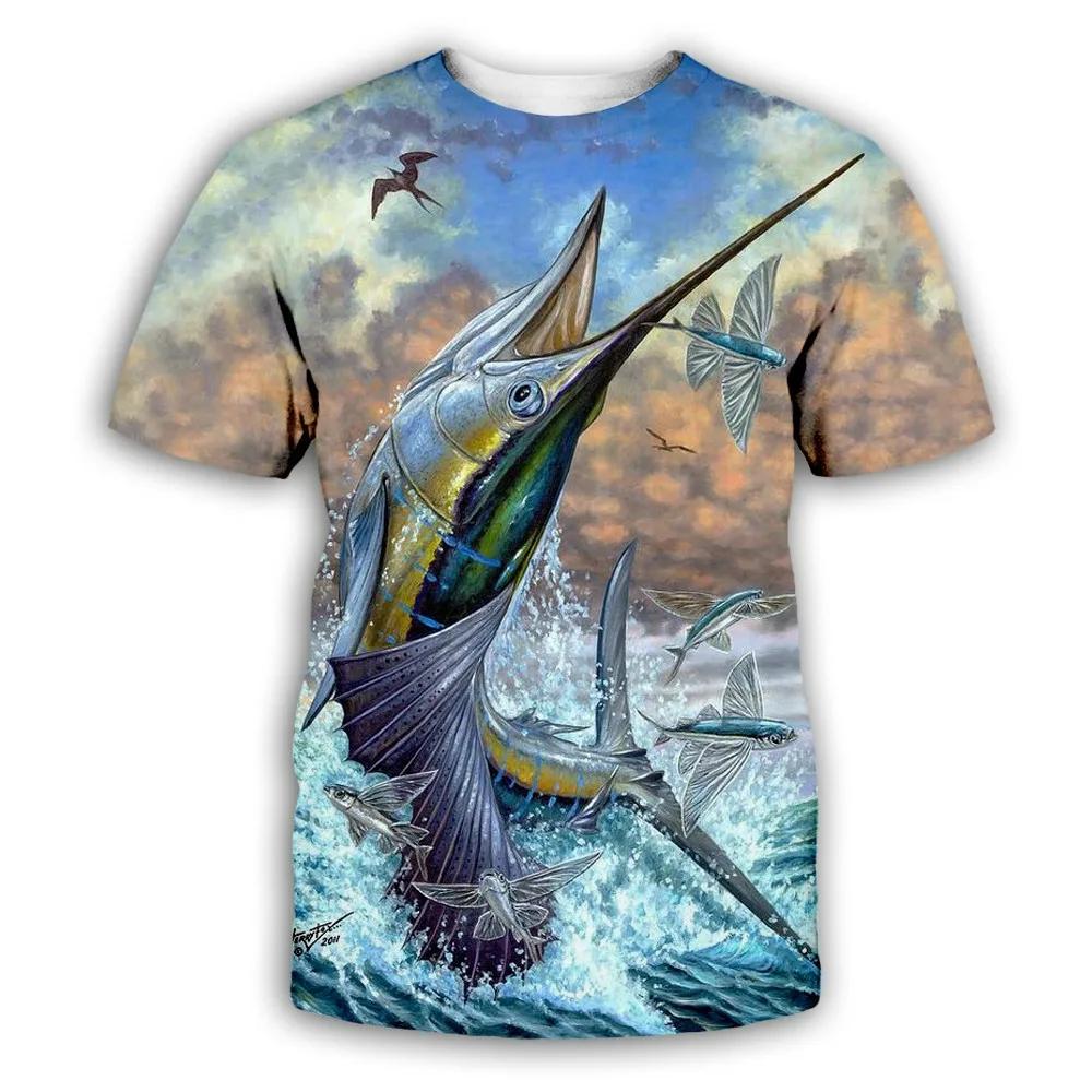 Summer Round Neck 3D Fish Printed Top Fashionable Casual Short Sleeved Children's Boy T-shirts