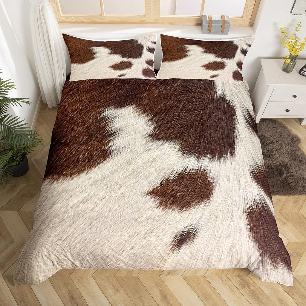 Комплект постельного белья с рисунком из меха животных, тигра, льва, коровы, леопарда, полиэстеровое одеяло с наволочкой, комплект постельного белья размера «king-size»
