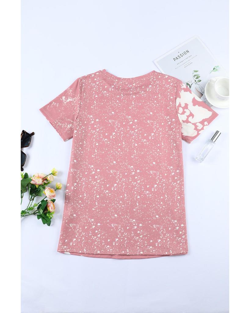 Azura Exchange Pink Tie Dye Color Bleached Short Sleeve T Shirt