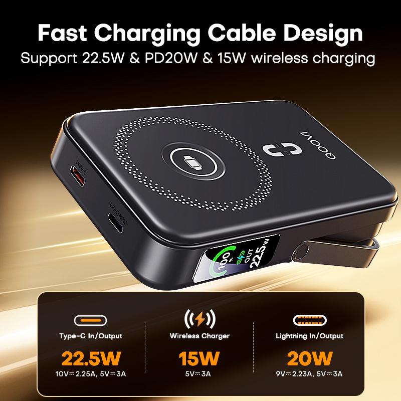 QOOVI Беспроводной Power Bank Qi2 10000 мАч PD20W Быстрая зарядка Внешний аккумулятор Портативное зарядное устройство Для iPhone Samsung iWatch Airpod