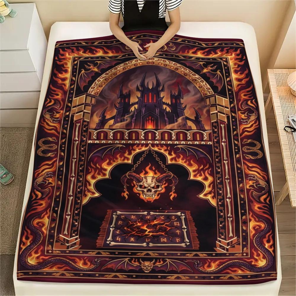 1Pc Demon Print Flannel Blanket, High quality Comfortable for All Seasons, Home Decor, Warmth and Comfort, Perfect for Christmas Gifts W94