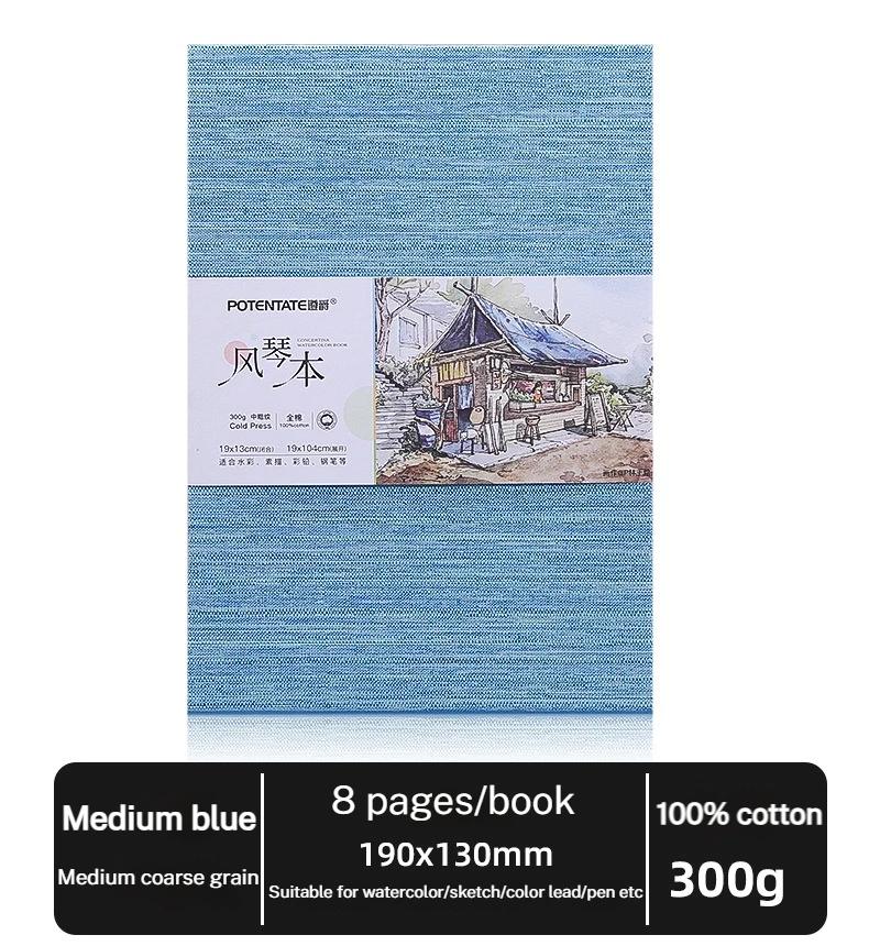 POTENTATE 100% Хлопок Квадратная акварельная книга 300 г Книга-гармошка Акварельный журнал Книга для рисования Ручной блокнот Блокнот для набросков