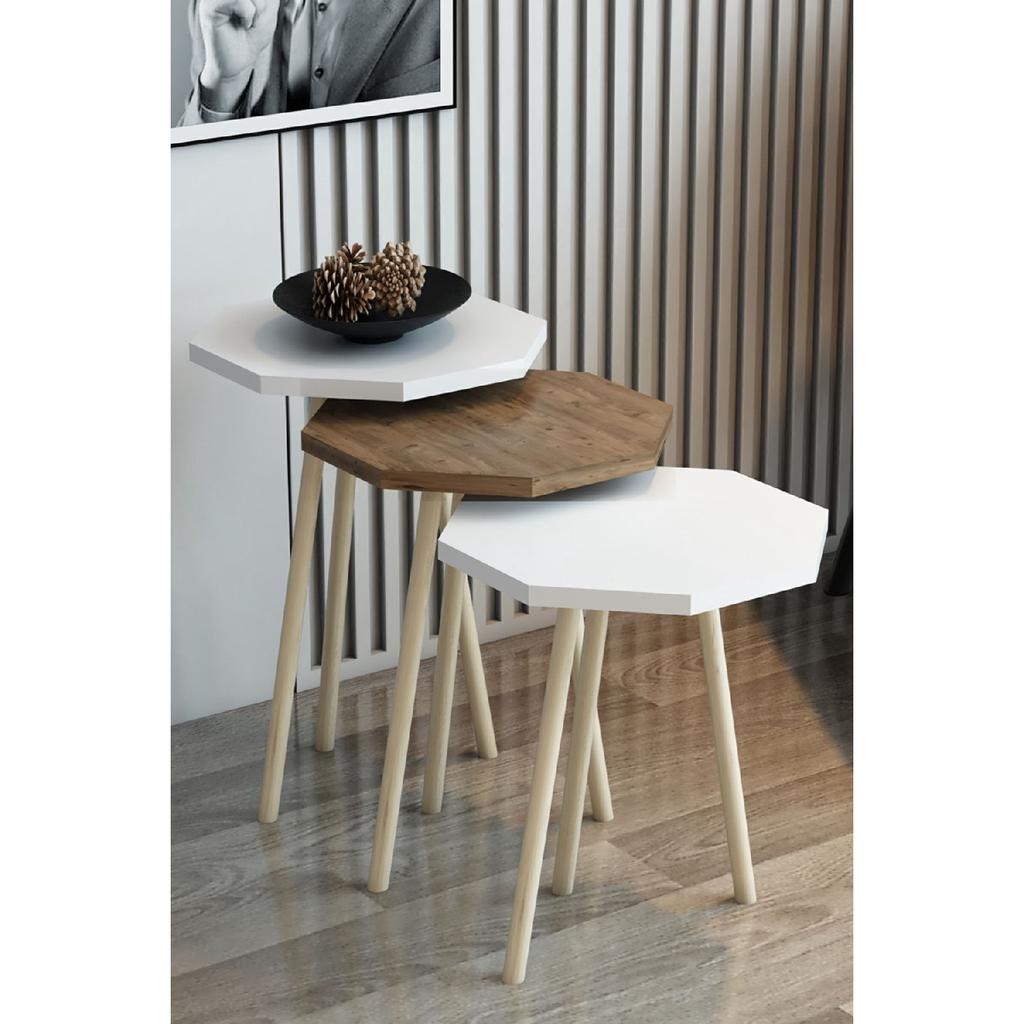 3-х предметный журнальный столик и набор журнальных столиков, восьмиугольный журнальный столик, набор журнальных столиков с деревянной ножкой и грабом