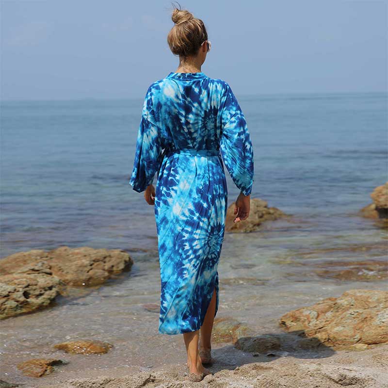 2024 Bohemian Women Summer Beach Dress Swim Wear Cover Up Cotton Tunic Sexy Open Front Beach Cover Up Q1169