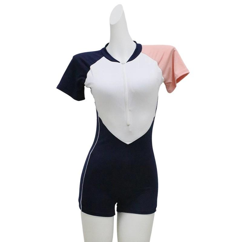 Womens Short Sleeve One-Piece Swimsuit With Built-in Padded Bra Modest Coverage Hot Springs Swimming Water Sports