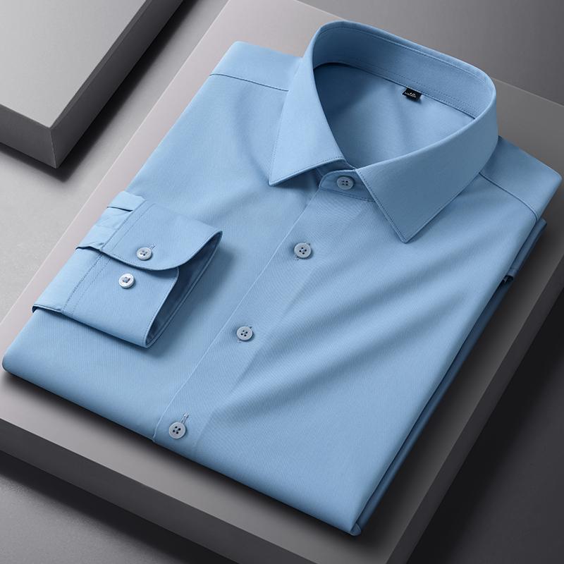 Мужские рубашки с длинным рукавом однотонные из бамбукового волокна приталенные формальные однотонные для работы топы мягкая офисная одежда