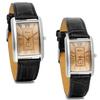 JewelryWe Pair Leather Band Watch Square Analog Display Roman Alphabet Couple Watch Casual Fashion Black Set of 2 (Case)