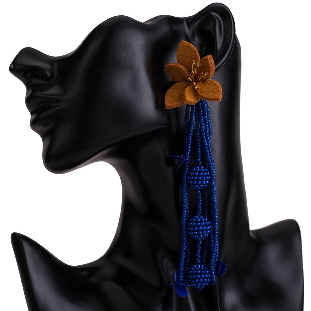 Women Chic Flower Braided Tassel Earring Bohemian Style Eardrop