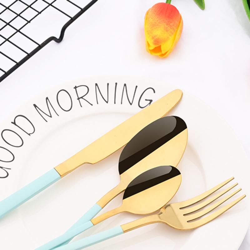 16 шт. для 4 человек, набор посуды из розового золота, ножи из нержавеющей стали, вилки, чайные ложки, обеденный набор, семейный кухонный набор посуды