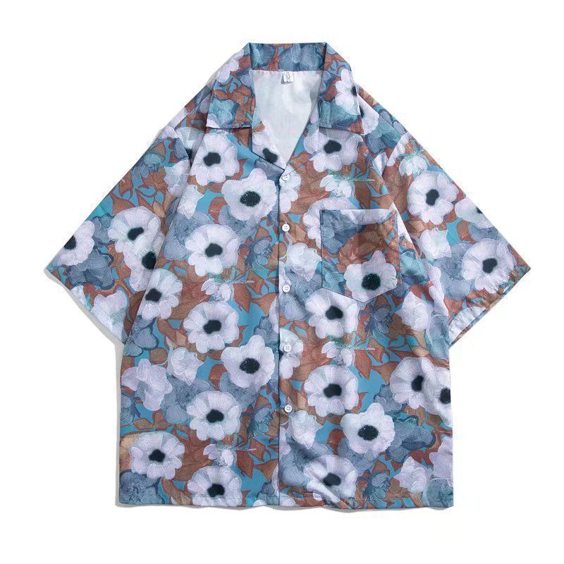 Мужская и женская свободная гавайская рубашка с коротким рукавом, повседневная рубашка с растительным цветочным принтом, мужская и женская ретро-рубашка в стиле Харадзюку, большой размер, модная