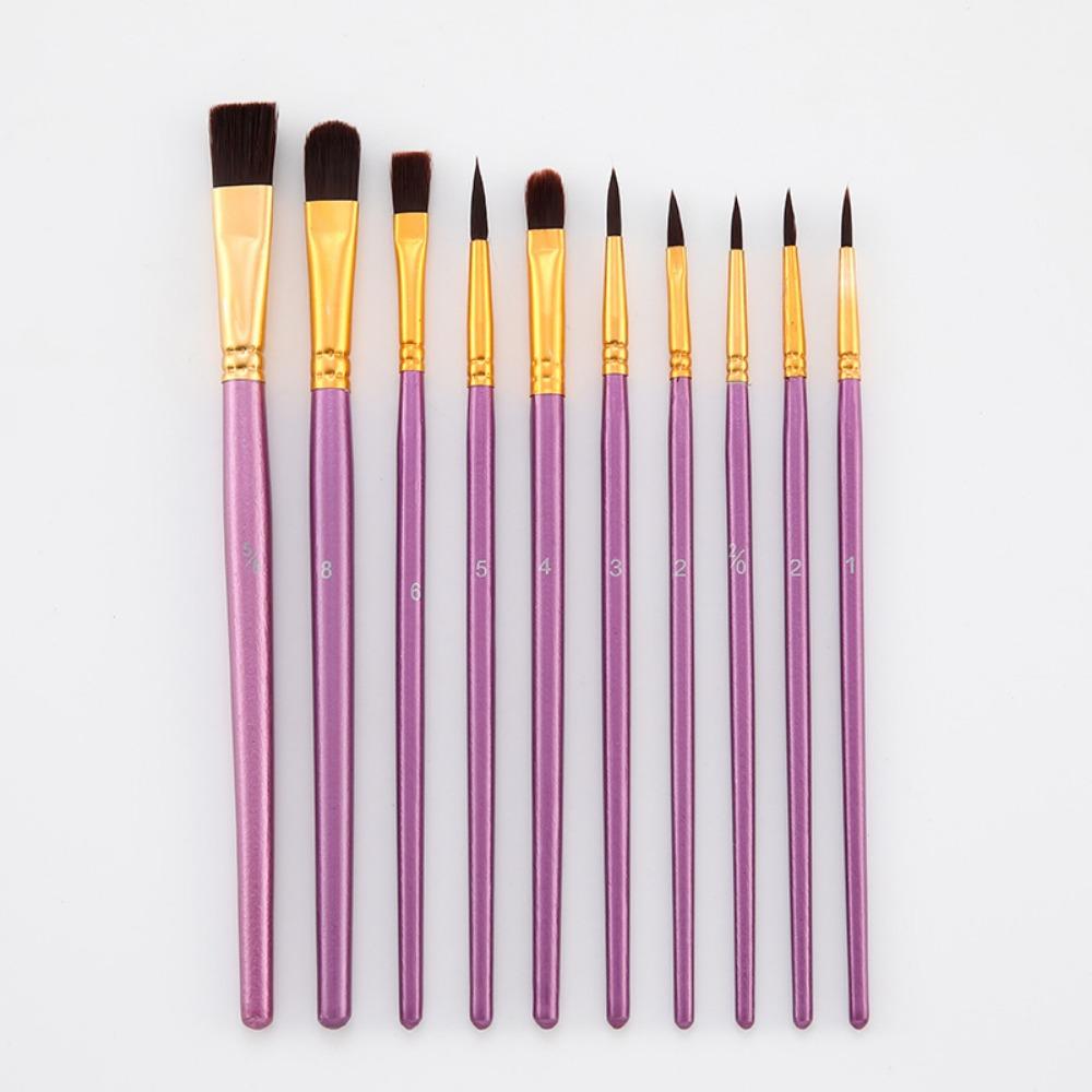 10 наборов нейлоновых кистей, деревянные стержни, акварельные краски, кисти для масляной живописи, кисти для студенческой художественной живописи