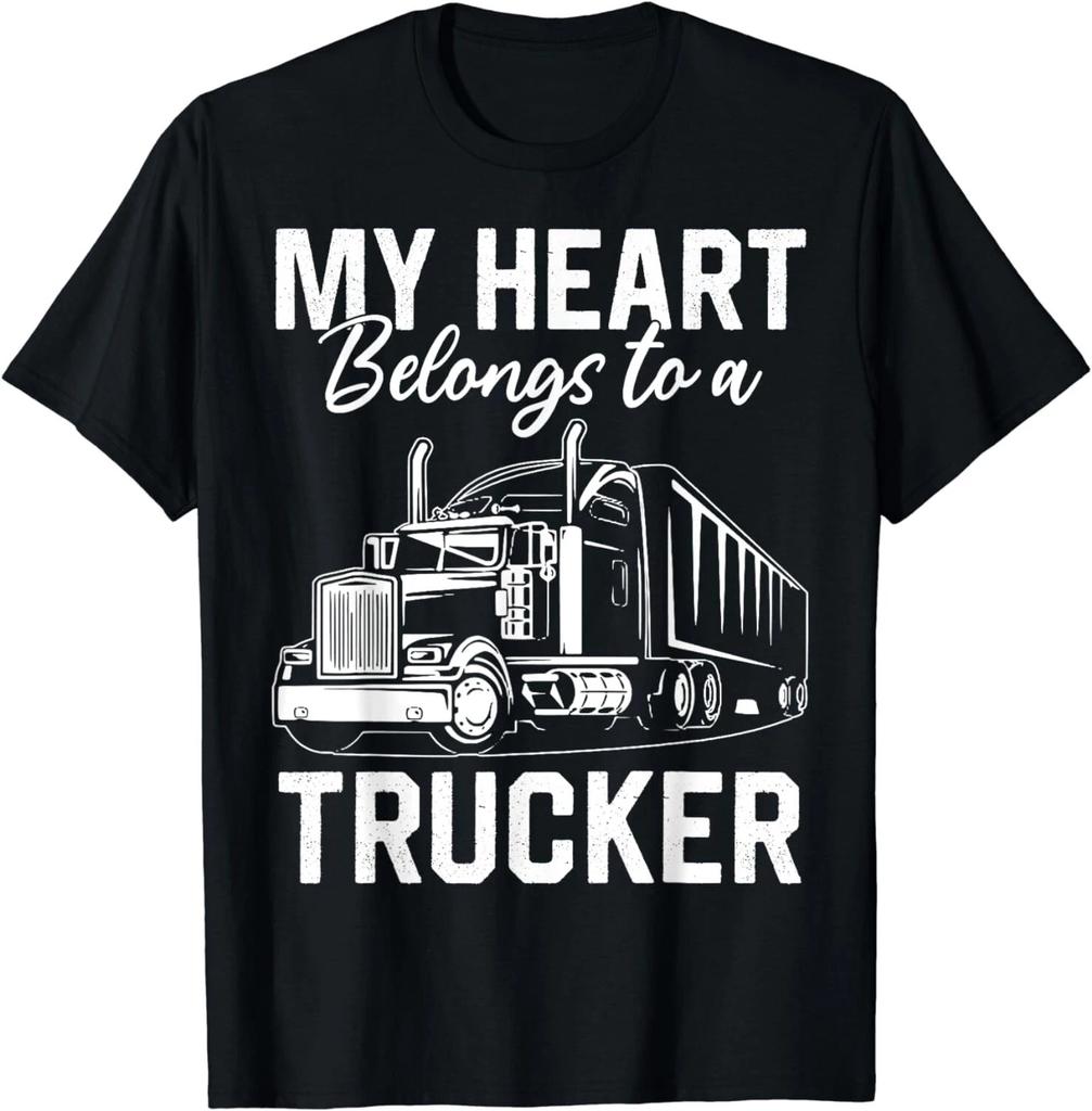 Cute My Heart Belongs To A Trucker Lover Proud Trucker Wife Gift Unisex T-Shirt