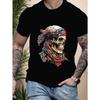 Европейские размеры Мужская летняя новинка Футболка, с напечатанным на ней узором в виде черепа, Тренды индивидуальности, Круглый вырез, Мужская черная футболка с коротким рукавом