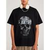 Black T Shirt Skull Graphic Print with Galaxy and DJ Elements Casual Streetwear for Men and Women