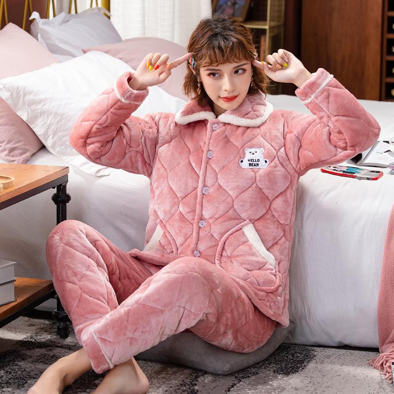 2 шт. Зимняя женская теплая домашняя одежда пижамы женская фланелевая толстая коралловая флисовая милая мультяшная пижама большого размера шерстяная пижама