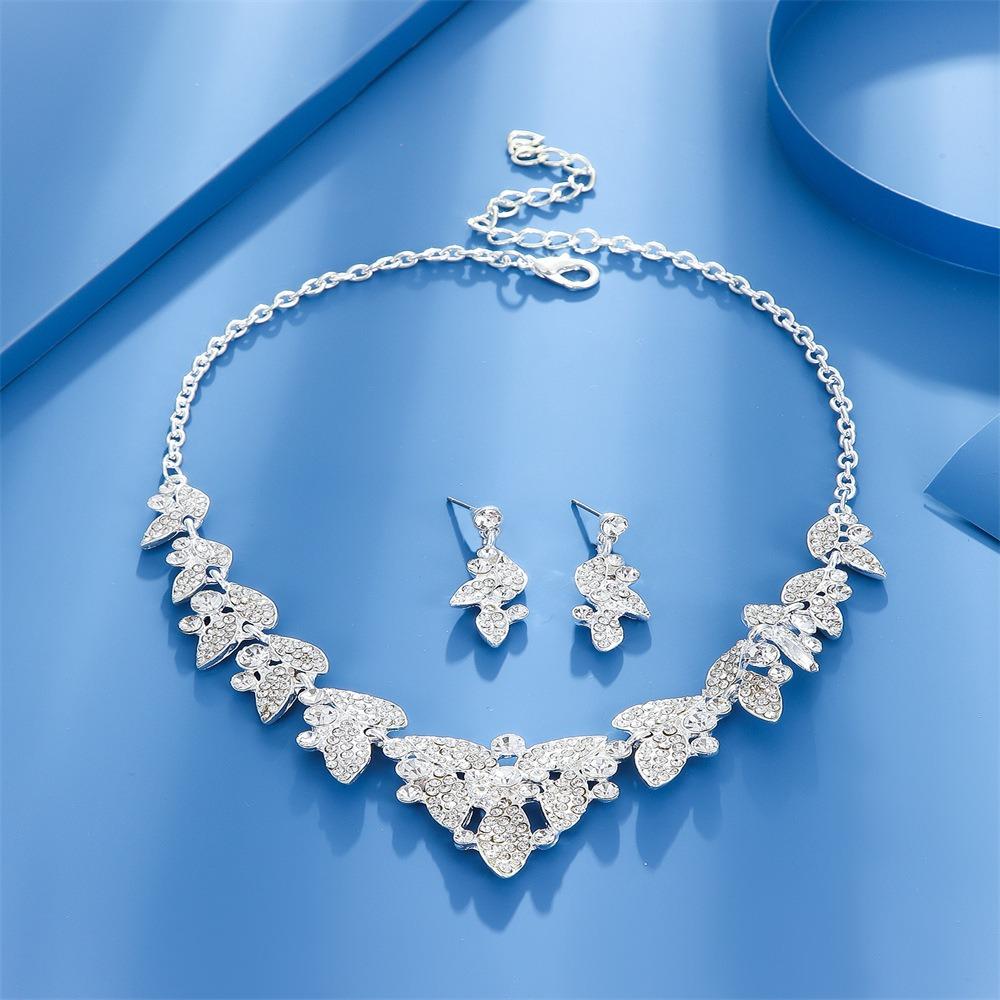 Zircon Earrings Shining Necklace Wedding Party Rhinestone Jewelry Set  Banquet