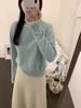 Women's European Style Grey Round Neck Merino Wool Sweater, High-End Autumn/Winter Cashmere Knitwear.