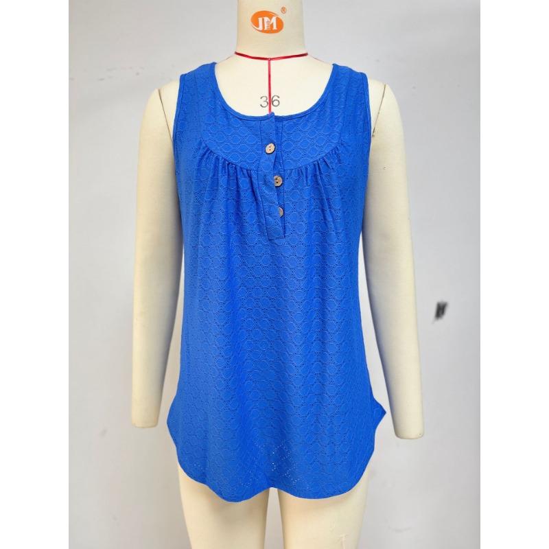 Летний женский жилет, новый однотонный жилет с круглым вырезом и пуговицами, топ без рукавов