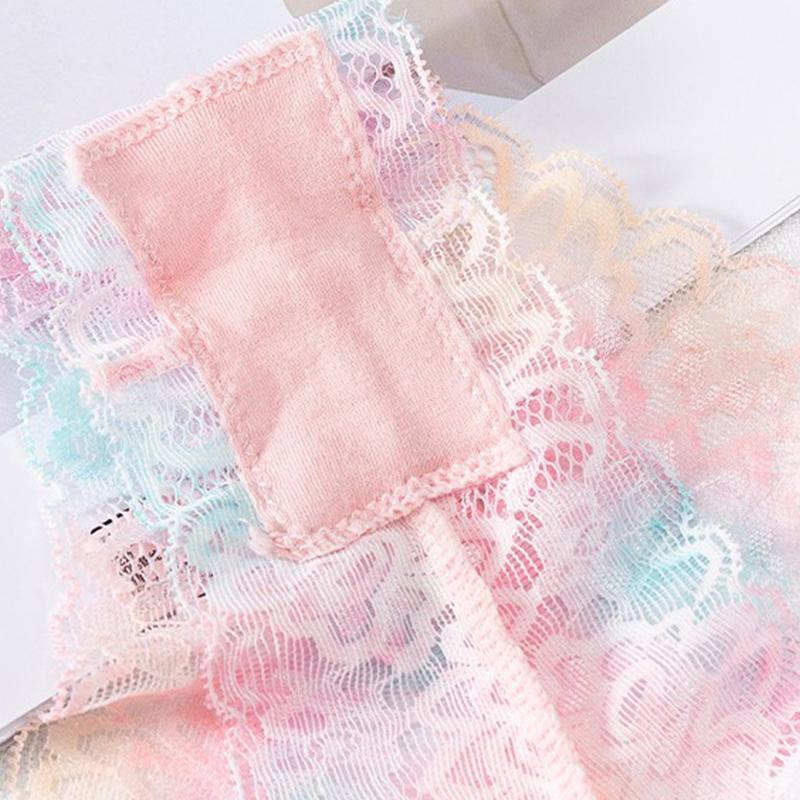 French Romantic Print Lace Thong Women's Sexy Solid Color Briefs Seamless One Piece Beach Panties V-String Underwear EMA