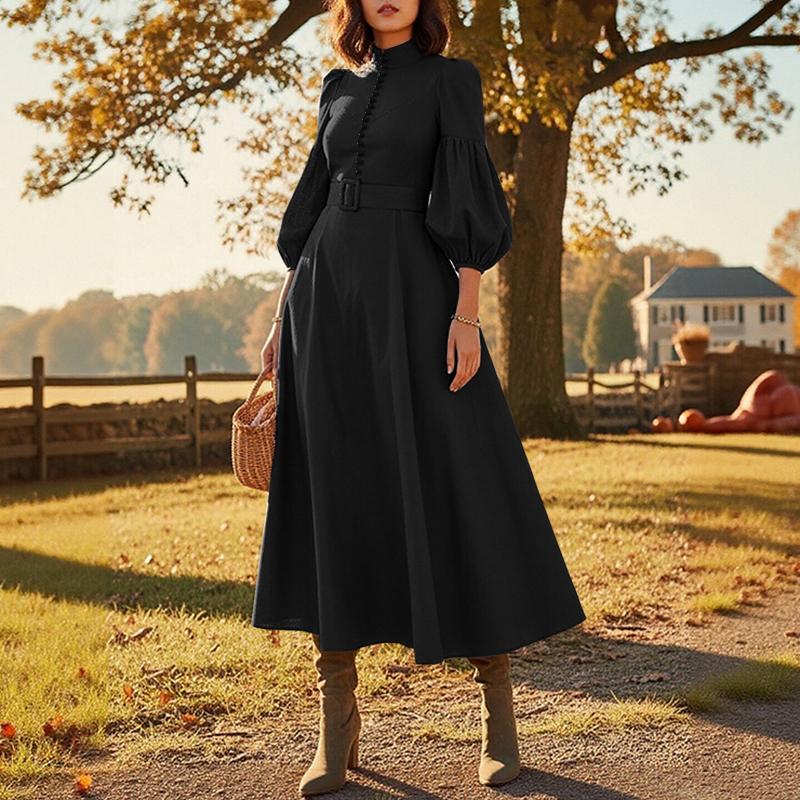 ZANZEA Женское модное платье А-силуэта с элегантным повседневным дизайном, воротником-стойкой и рукавами 3/4