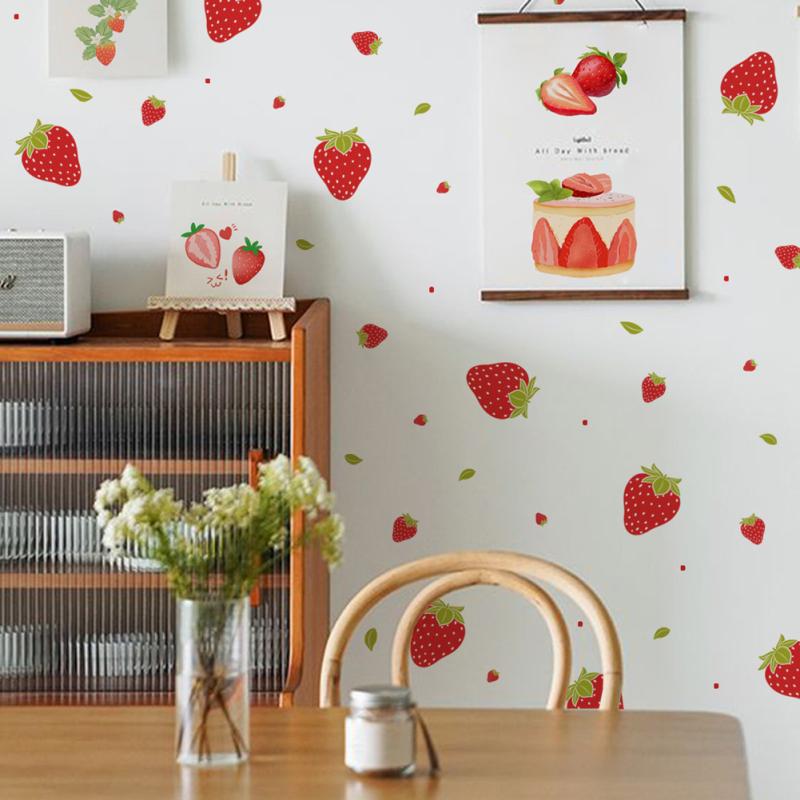 92 шт., наклейки с клубникой, красочные водонепроницаемые наклейки на стены, обои для девочек и мальчиков, декор для детской спальни, детской комнаты