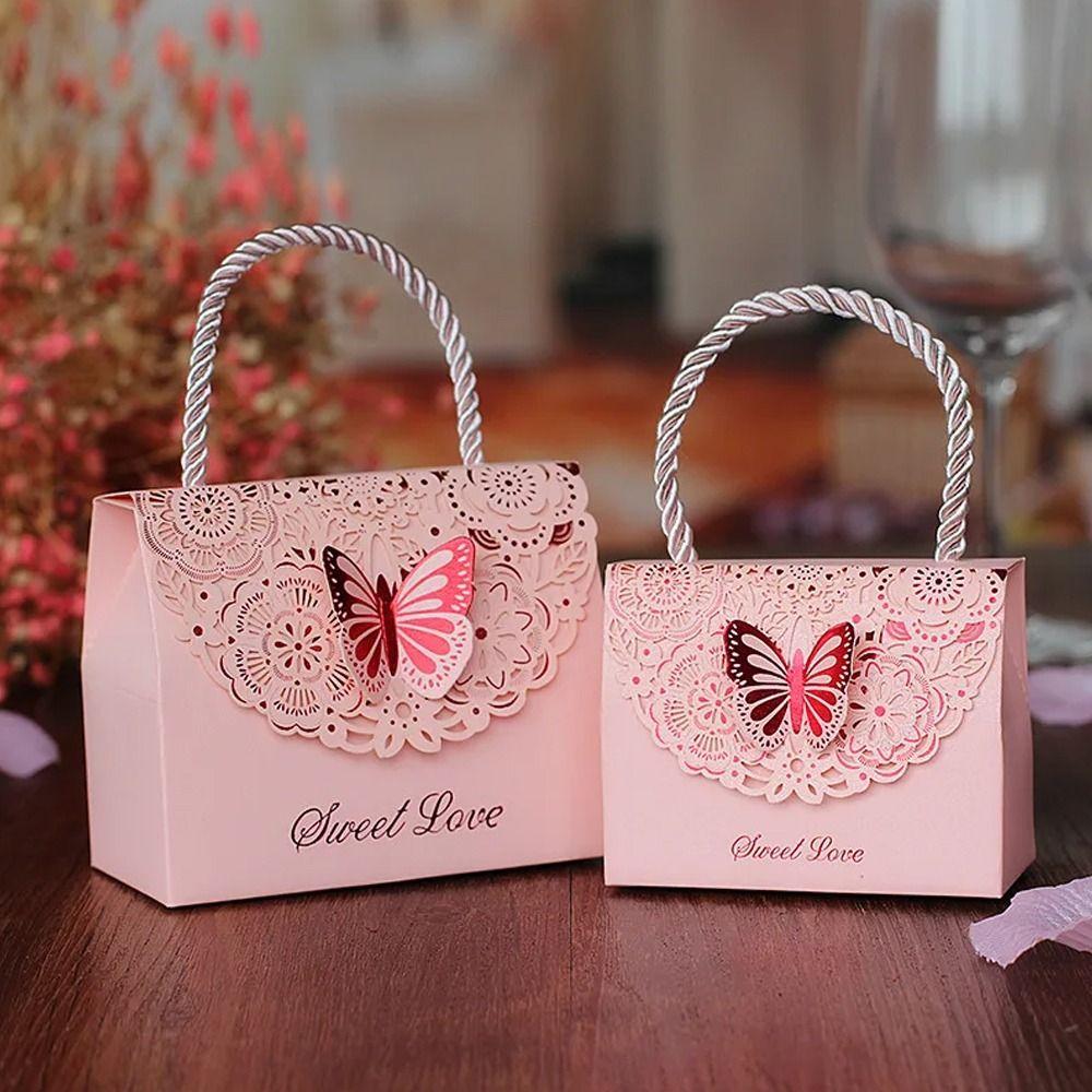 Paper Box Cutout Butterfly Candy Box with Handle Wedding Gift Packaging Box Birthday Party Gift
