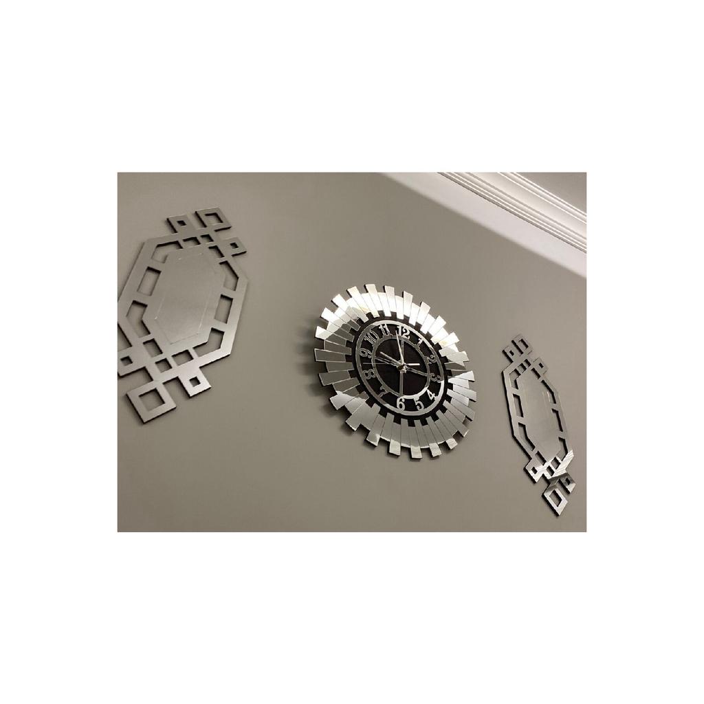 Decorative Wall Clock Set Of 3 40 Cm Silver Modern Turkish Numeral Wall Clock 18 X 51 Cm Baklava Painting