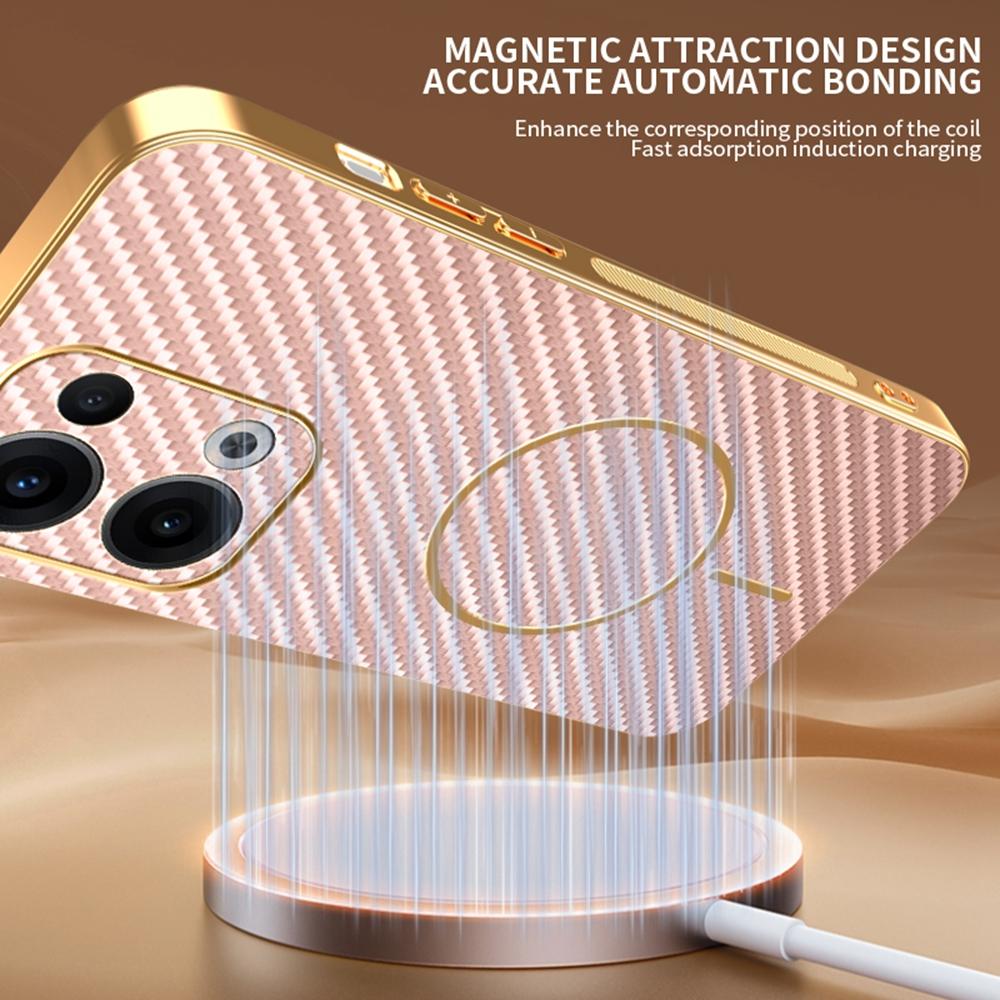 Для Oppo Reno13 5G (Глобальный) Чехол для телефона Текстурированный под углеволокно Гальванизированная задняя крышка из ТПУ