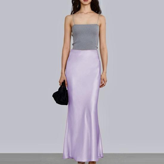 Весна-лето макси-юбка женская с высокой талией шелковистая текстура длинная юбка однотонная гладкая атласная длинная юбка «рыбий хвост»