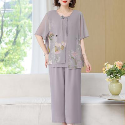 Большие размеры 4XL-8XL Летние оверсайз шифоновые комплекты-двойки Женская одежда Рукав до локтя Повседневные элегантные Свободные Широкие брючные комплекты