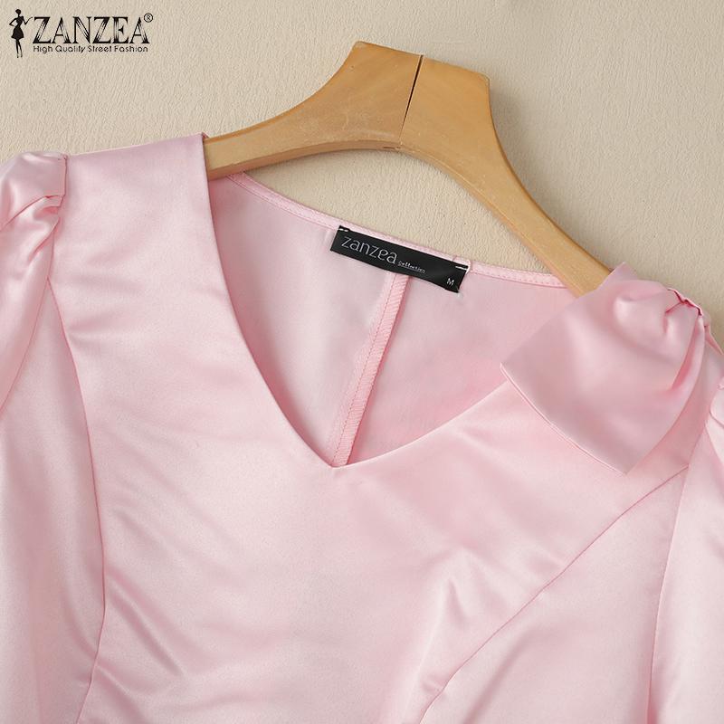 ZANZEA Женская летняя свободная повседневная блузка с V-образным вырезом и рукавом 3/4